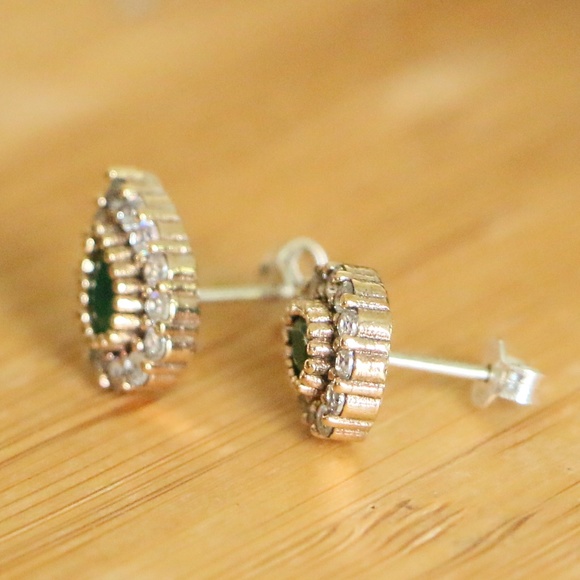 Sterling Silver Green jade & White CZ Stoness - Picture 7 of 8